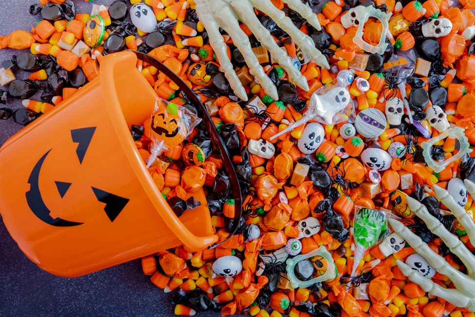 spilled Halloween candy bucket